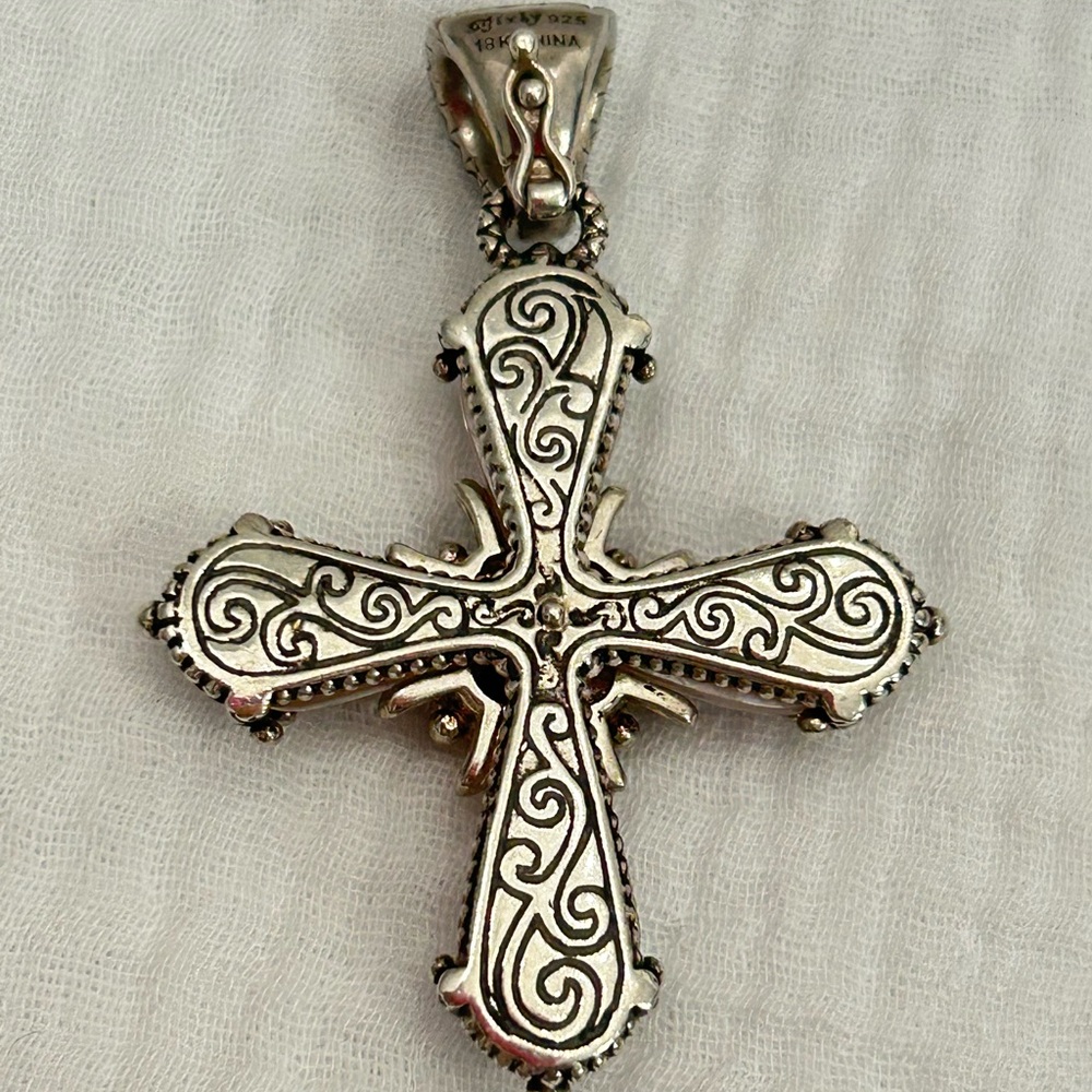 Barbara Bixby Pink/Rhodolite 18k/925 SS Cross Pendant Enhancer - Picture 2 of 3